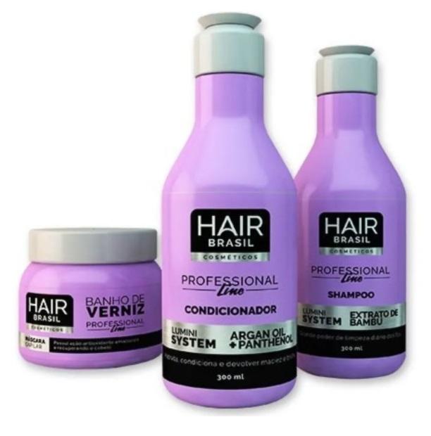 Hair Brasil Home Care Varnish Bath Lumini System Argan Panthenol Home Care Kit 3 Itens - Hair Brasil