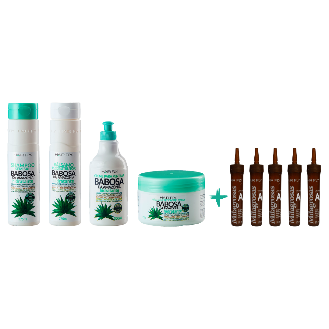 Hair Fly Amazon Babosa (Aloe Vera) Combo + Vitamin A Ampoules