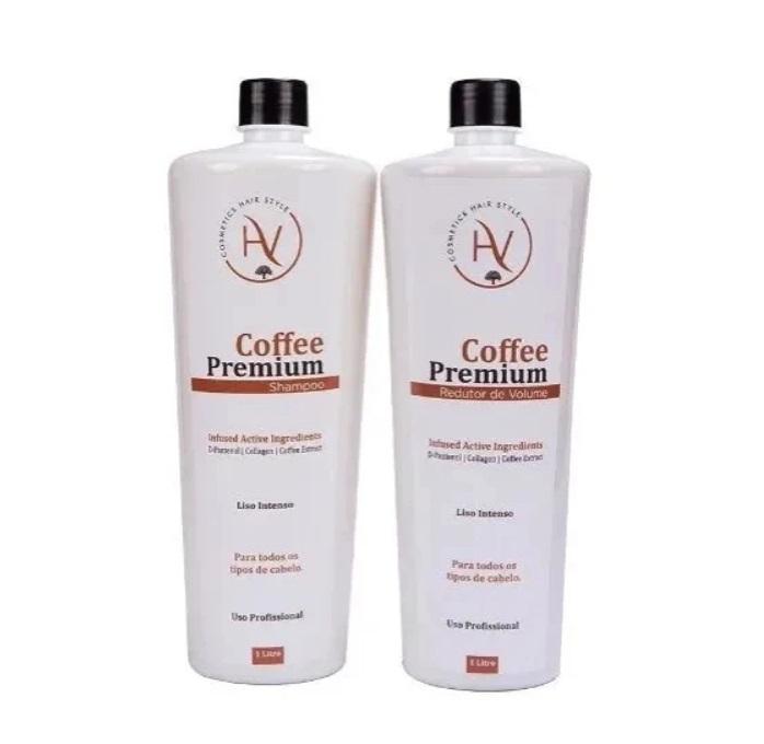 HV Cosmetics Brazilian Keratin Treatment Coffee Premium Progressive Blowout Infused Active Brush Kit 2x1L - HV Cosmetics