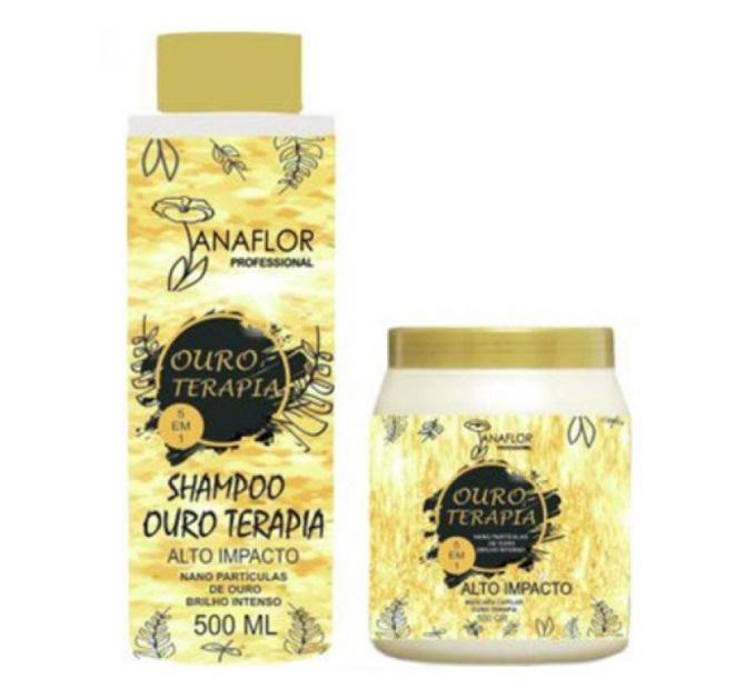 JanaFlor Home Care Ouroterapia Gold Bath High Impcact Shine Hair Treatment Kit 2x500 - JanaFlor