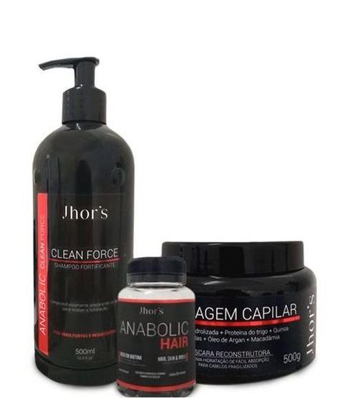 Jhors Brazilian Keratin Treatment Anabolic Clean Force Reconstruction Hair Growth Treatment Kit 3 Prod. - Jhors