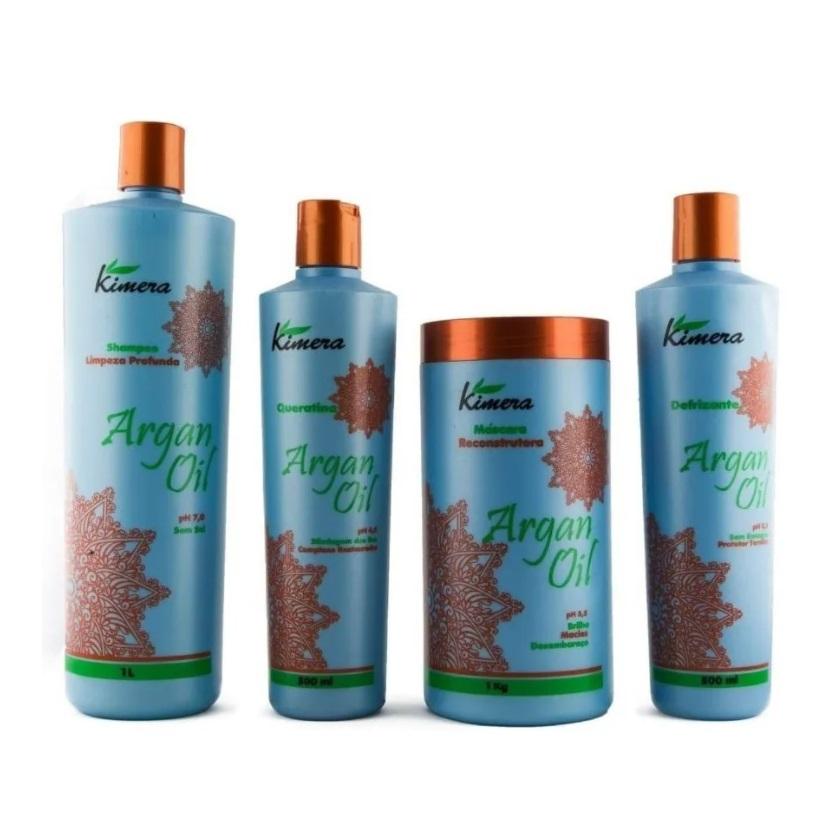 Kimera Brazilian Keratin Treatment Argan Oil Cauterization Shielding Softness Shine Treatment Kit 4 Itens - Kimera