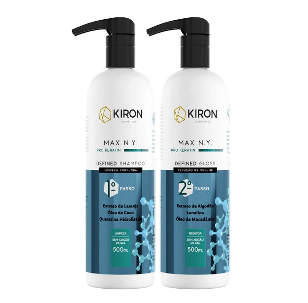 Kiron Brazilian Keratin Treatment Defined Gloss Protein Pro Keratin Progressive Brush Volume Reducer Max N.Y Gloss 2x500ml - Kiron