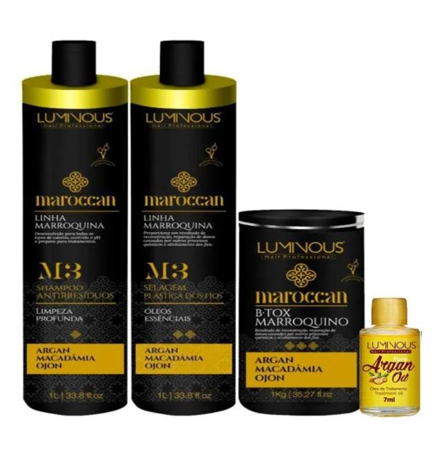 Luminous Hair Brazilian Keratin Treatment Moroccan Argan Macadamia Ojon Hair Plastic Progressive 4 Itens - Luminous Hair