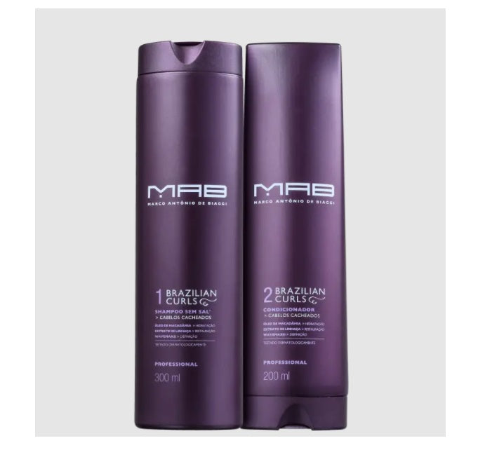 MAB Shampoo & Conditioner Brazilian Curls Frizz Control Daily Curly Wavy Hair Treatment Kit 2 Itens - MAB
