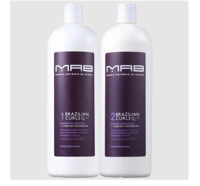 MAB Shampoo & Conditioner Brazilian Curls Frizz Control Daily Curly Wavy Hair Treatment Kit 2x1L - MAB