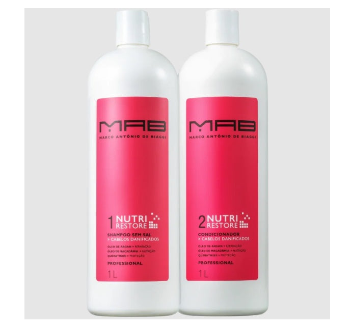 MAB Shampoo & Conditioner Nutri Restore Nourishing Post Chemistry Damaged Hair Treatment Kit 2x1L - MAB