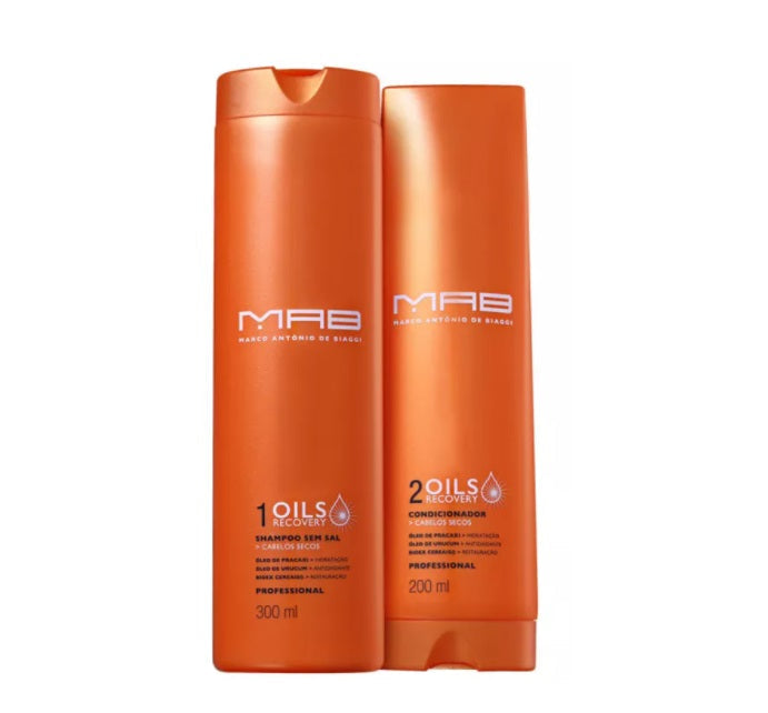 MAB Shampoo & Conditioner Oils Recovery Dry Hair Nourishing Softness Shine Daily Treatment Kit 2 Itens - MAB