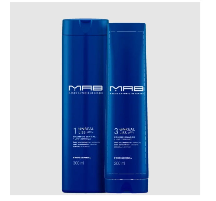 MAB Shampoo & Conditioner Unreal Liss Smoothness Friz Control Disciplining Treatment Hair Kit 2 Itens - MAB