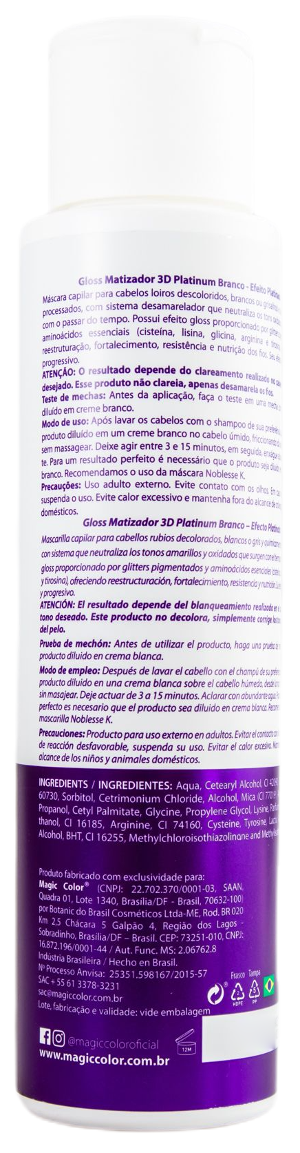 Magic Color Brazilian Keratin Treatment Platinum White Anti Yellow Treatment 3D Tinting Gloss Mask 500ml - Magic Color