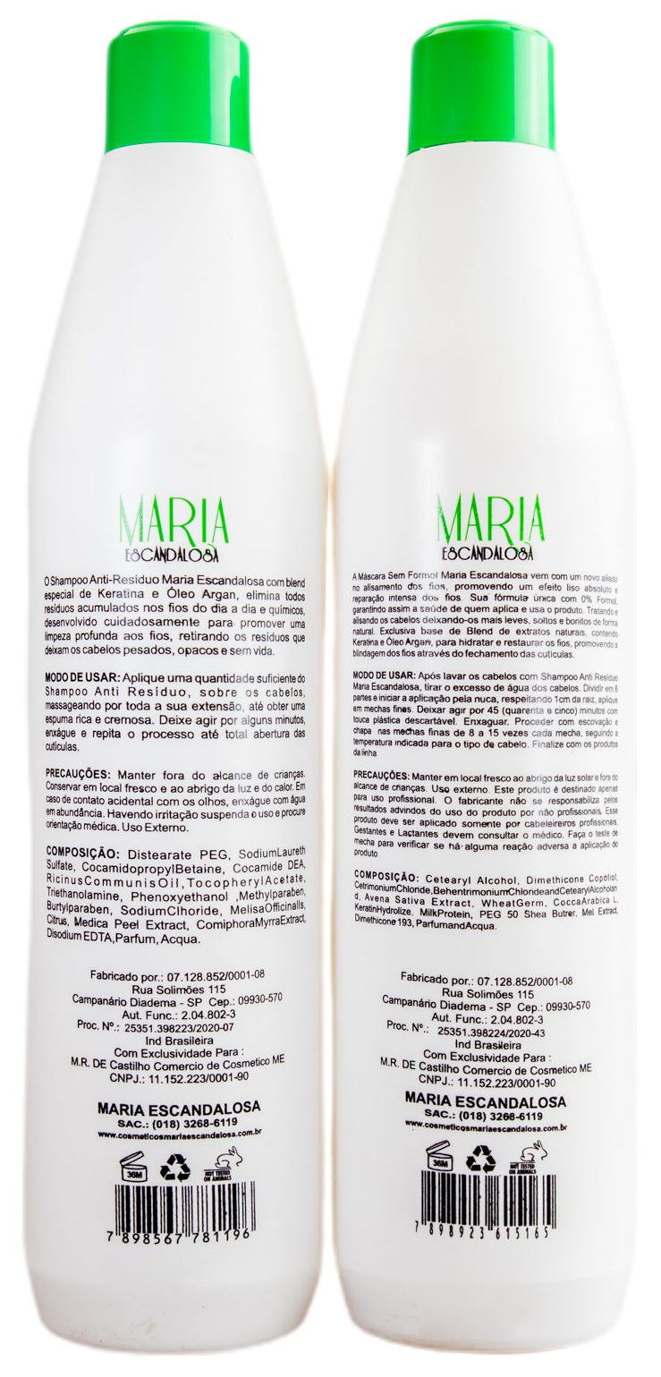 Maria Escandalosa Brazilian Keratin Treatment Formaldehyde Free Progressive Reduction Brush Kit 2x1l - Maria Escandalosa