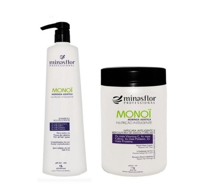 Minas Flor Brazilian Keratin Treatment Monoi Asian Moringa Hair Mass Replenisher Revitalizing Kit 2x1 - Minas Flor