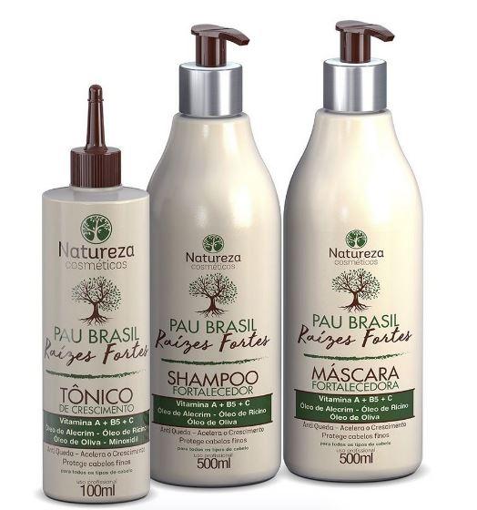 Natureza Cosmetics Brazilian Keratin Treatment Anti Fall Brazilwood Roots Hair Protection Strength Growth 3 Prod. - Natureza