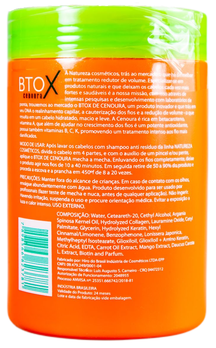 Natureza Cosmetics Brazilian Keratin Treatment Professional Keratin Treatment Orange Carrot Btox Beta-Carotene 1kg - Natureza
