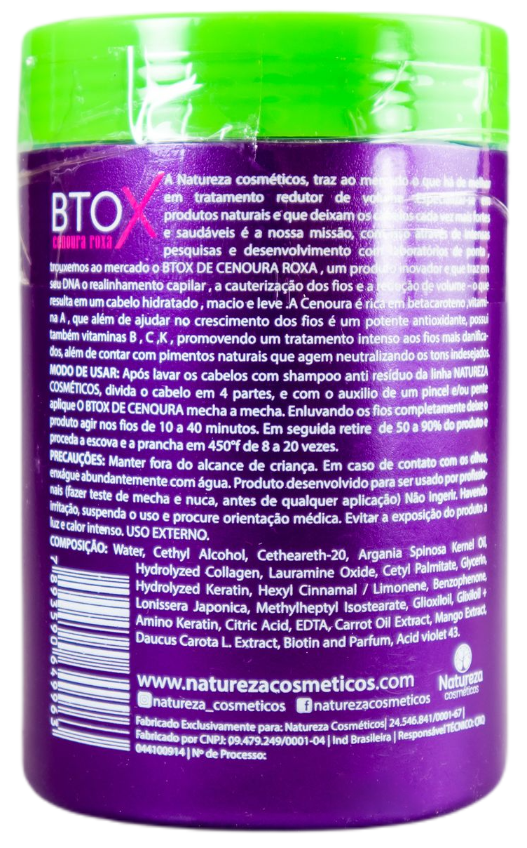 Natureza Cosmetics Brazilian Keratin Treatment Professional Keratin Treatment Purple Carrot Btox Blond Platinum 1kg - Natureza