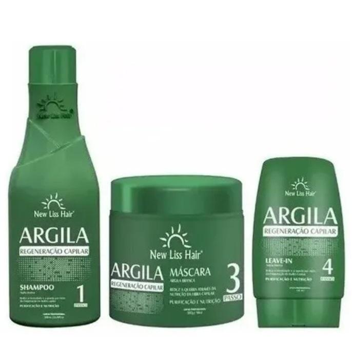New Liss Hair Home Care Argila Hair Regeneration Cauterization Nutrition Clay Kit 3 Itens - New Liss Hair