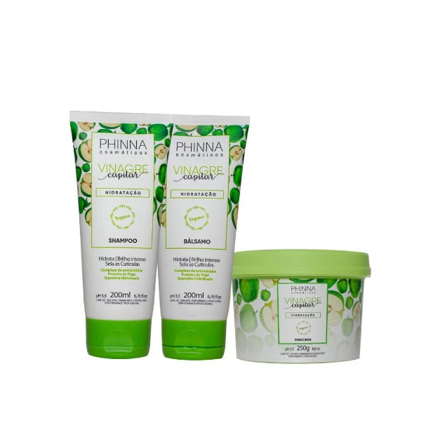 Phinna Hair Care Kits Apple Vinegar Sealant Amino Acids Coconut Hair Strengthening pH Control Kit 3 Itens  - Phinna
