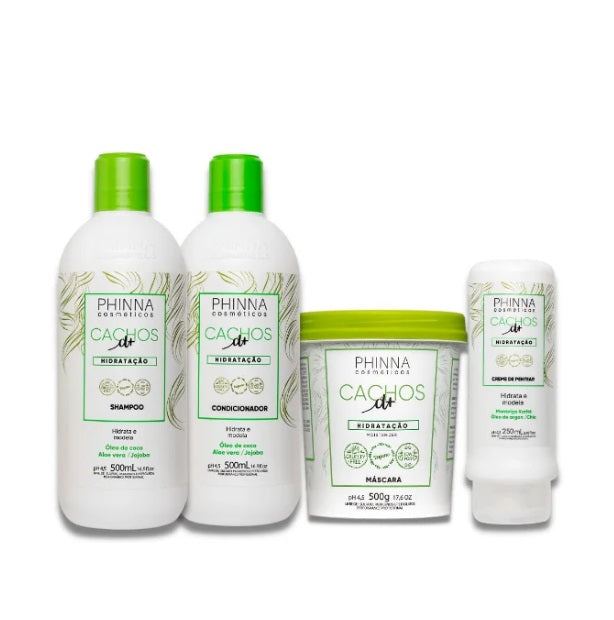 Phinna Hair Care Kits Cachos D+ Curly Hair Curls Maintenance Shine Softness Hydration Hair Treatment Kit 4 Itens - Phinna
