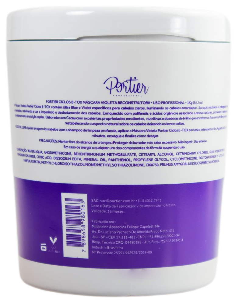 Portier Brazilian Hair Treatment Ciclos B-Tox Volume Control Violet Mask 1KG - Portier