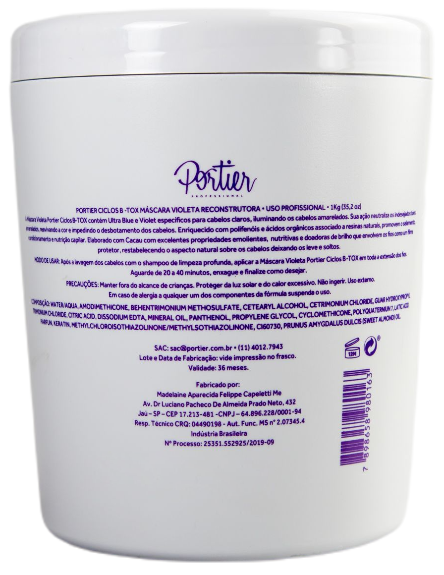 Portier Brazilian Hair Treatment Ciclos B-Tox Volume Control Violet Mask 1KG - Portier