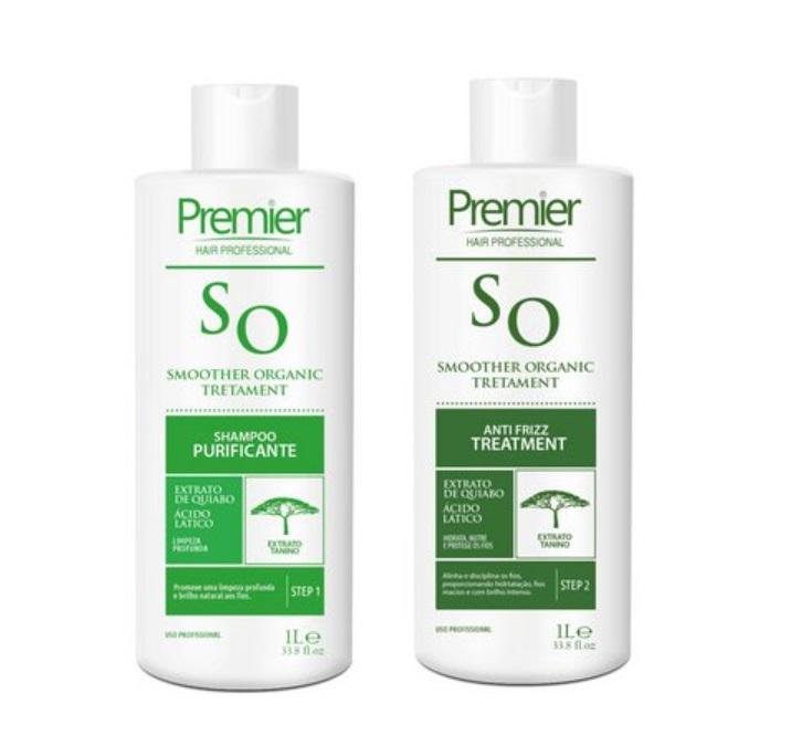 Premier Hair Brazilian Keratin Treatment Smoother Organic Anti Frizz Okra Lactic Acid Treatment Kit 2x1L - Premier Hair
