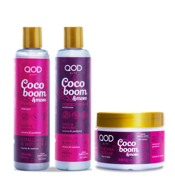 QOD Hair Care Coco Boom & More Coconut Nourishing Moisturizing Treatment Kit 3 Itens - QOD