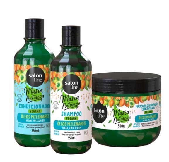 Salon Line Home Care Argan Amla Neem Millennial Oils Maria Natureza Vegan Kit 3 Products - Salon Line