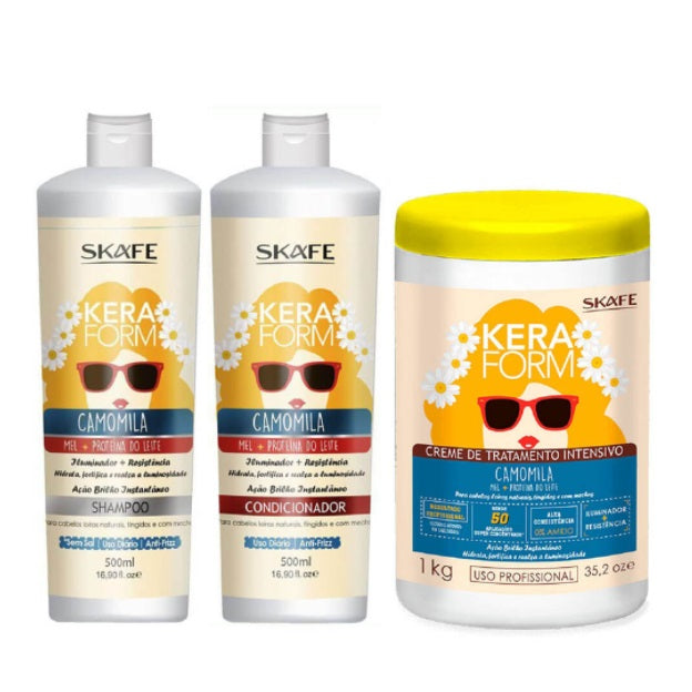 Skafe Hair Care Kits Keraform Chamomile Honey Milk Protein Blond Hair Treatment Kit 3 Itens - Skafe
