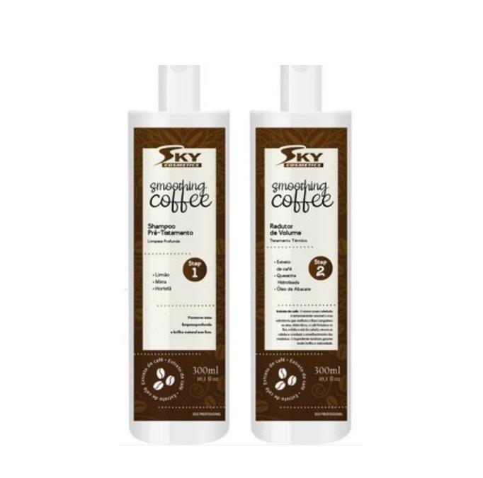 Sky Cosmetics Brazilian Keratin Treatment Smoothing Coffee Volume Reducer Thermal Treatment Kit 2x1l - Sky Cosmetics