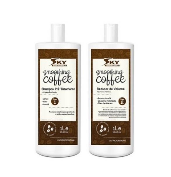 Sky Cosmetics Brazilian Keratin Treatment Smoothing Coffee Volume Reducer Thermal Treatment Kit 2x1L - Sky Cosmetics