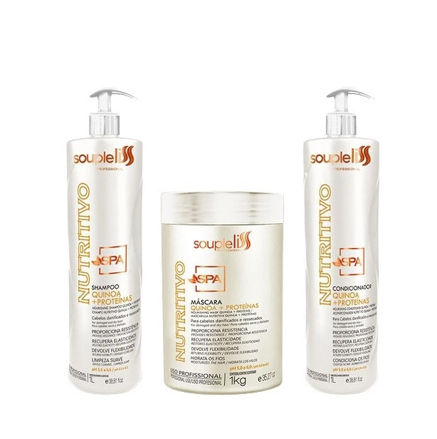 Souple Liss Hair Care Nourishing Spa Nutritivo Damaged Dry Hair Quinoa Proteins Treatment Kit 3x1 - Souple Liss