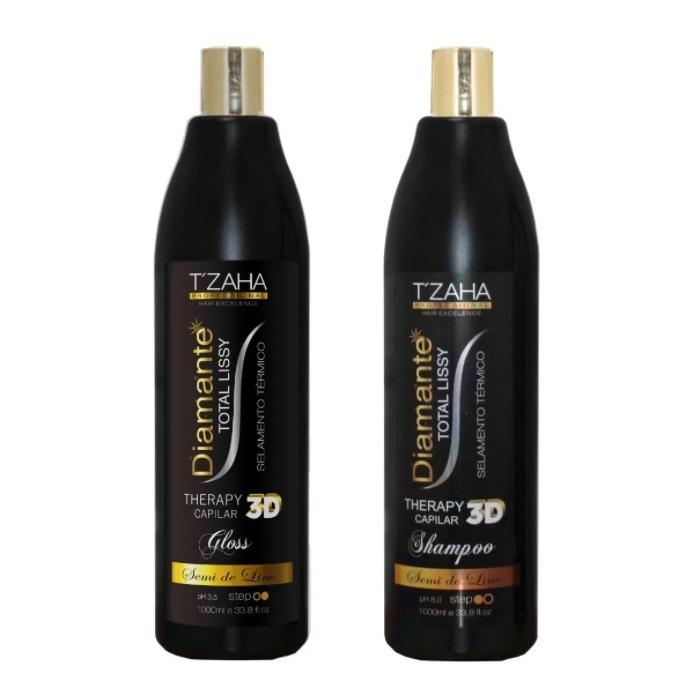 T-Zaha Brazilian Keratin Treatment Diamond Total Lissy 3D Semi di Lino Definitive Hair Progressive Kit 2x1L - T'Zaha