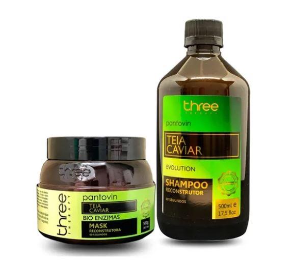 Three Therapy Brazilian Keratin Treatment Pantovin Web of Caviar Damaged Hair Proteins Treatment Kit 2x500 - Three Therapy