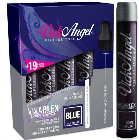 Vick Angel Brazilian Keratin Treatment Viva Plex Tinting Color Shield Blue Platinum Ampoules 4x30ml - Vick Angel