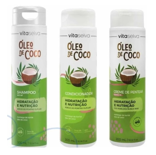 Vita Seiva Hair Care Kits Coconut Oil Hair Hydration Restore Nourishing Home Care Kit 3x300ml - Vita Seiva