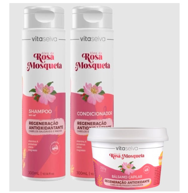 Vita Seiva Hair Care Kits Rosa Mosqueta Rosehip Renerative Moisturizing Treatment Kit 3 Itens - Vita Seiva